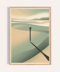 Minimalist Landscape Art Print of layered hills, lone post, diagonal shadow