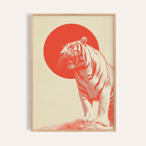 Bold Tiger Wall Art in red and beige for living room art print