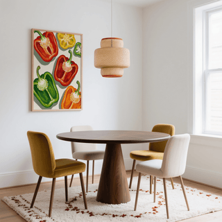 Fresh vegetable art for the kitchen: Colorful Bell Pepper Print with green, red, yellow