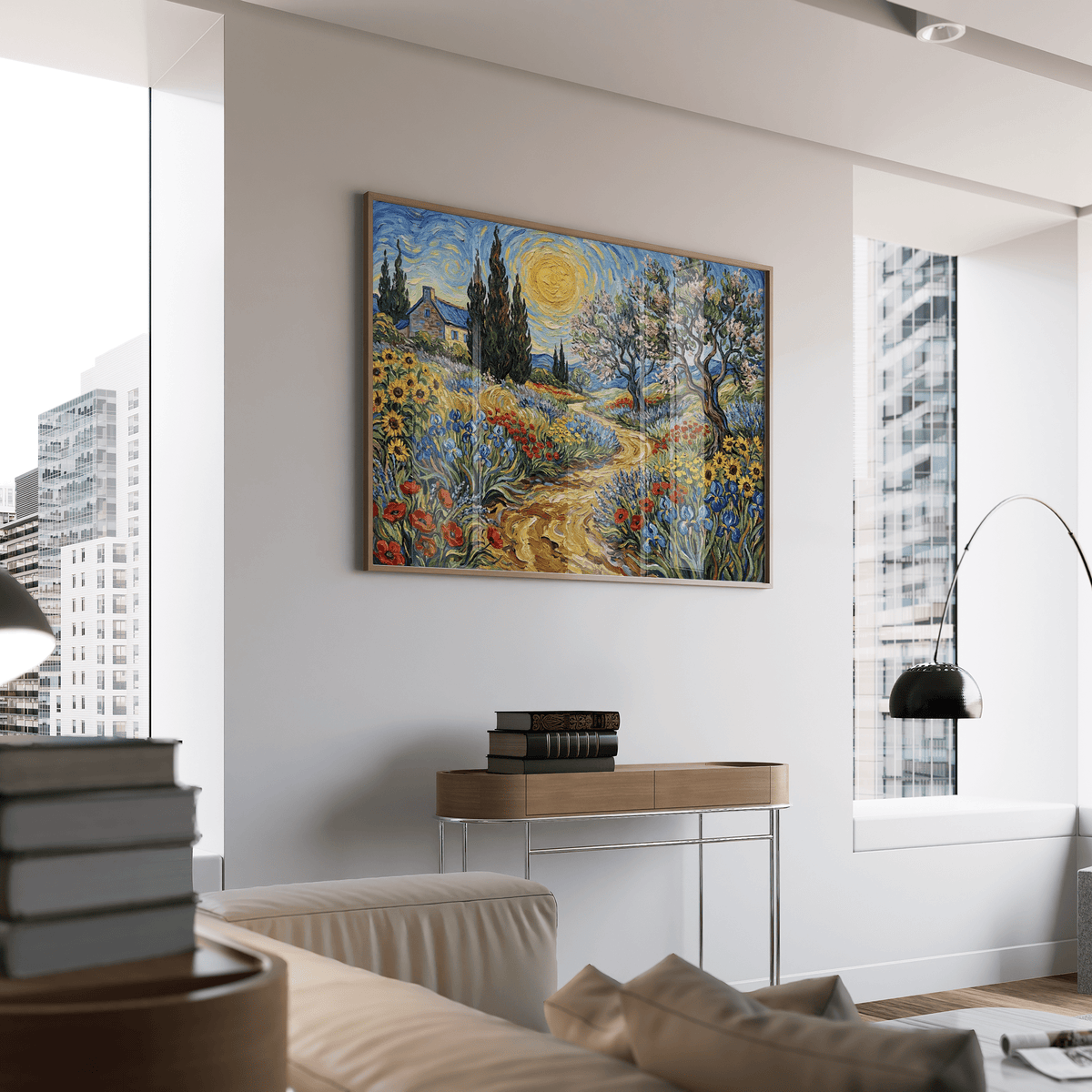 Floral Landscape Art Print featuring green fields for serene living space