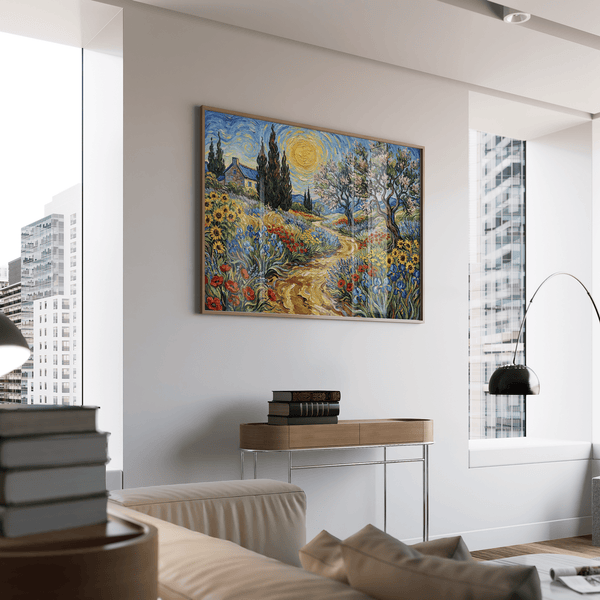 Floral Landscape Art Print featuring green fields for serene living space