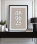 Personalized Anniversary Gift date print in neutral Beige for master bedroom wall