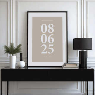 Personalized Anniversary Gift date print in neutral Beige for master bedroom wall
