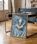 Dog Reading Print art print with Blue and White for bedroom decor