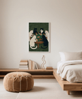 Cat Poker Art Print in Green and Brown, perfect for office decor poster