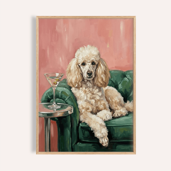 Elegant Poodle Wall Art with Green, Pink, and Beige for living room print