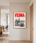 Minimal illustration Vienna city poster print showing cathedral and historic buildings