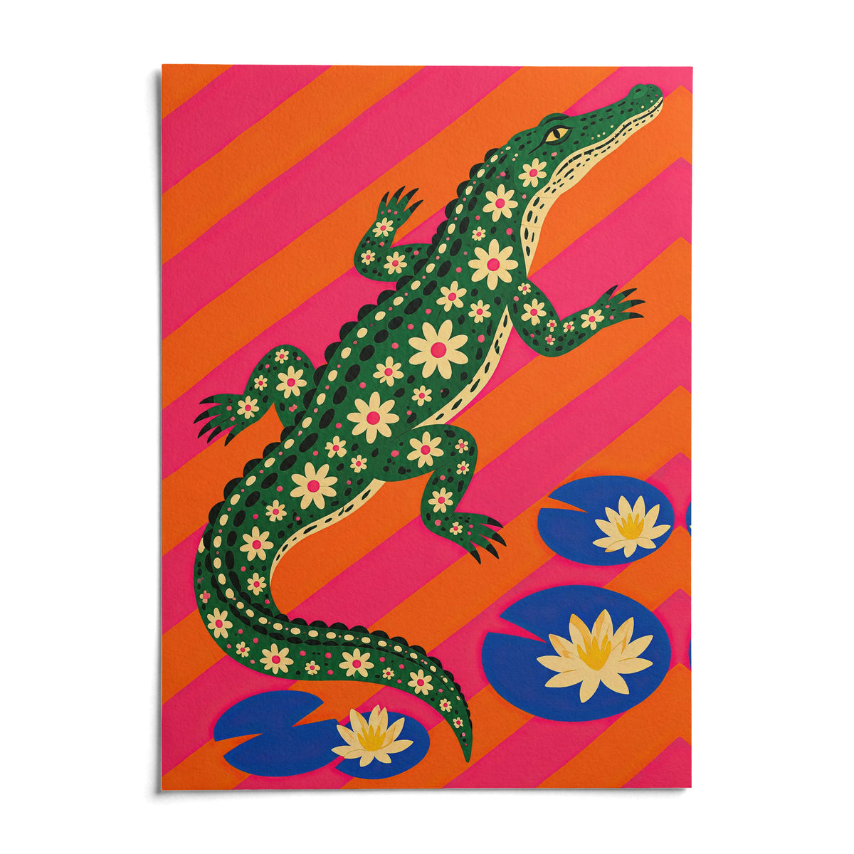 Daisy Crocodile Print, shown as an unframed paper print on a plain white background