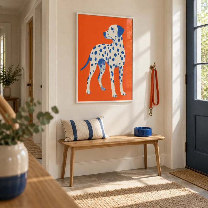 Dalmatian Wall Art, framed on the wall of a bright hallway