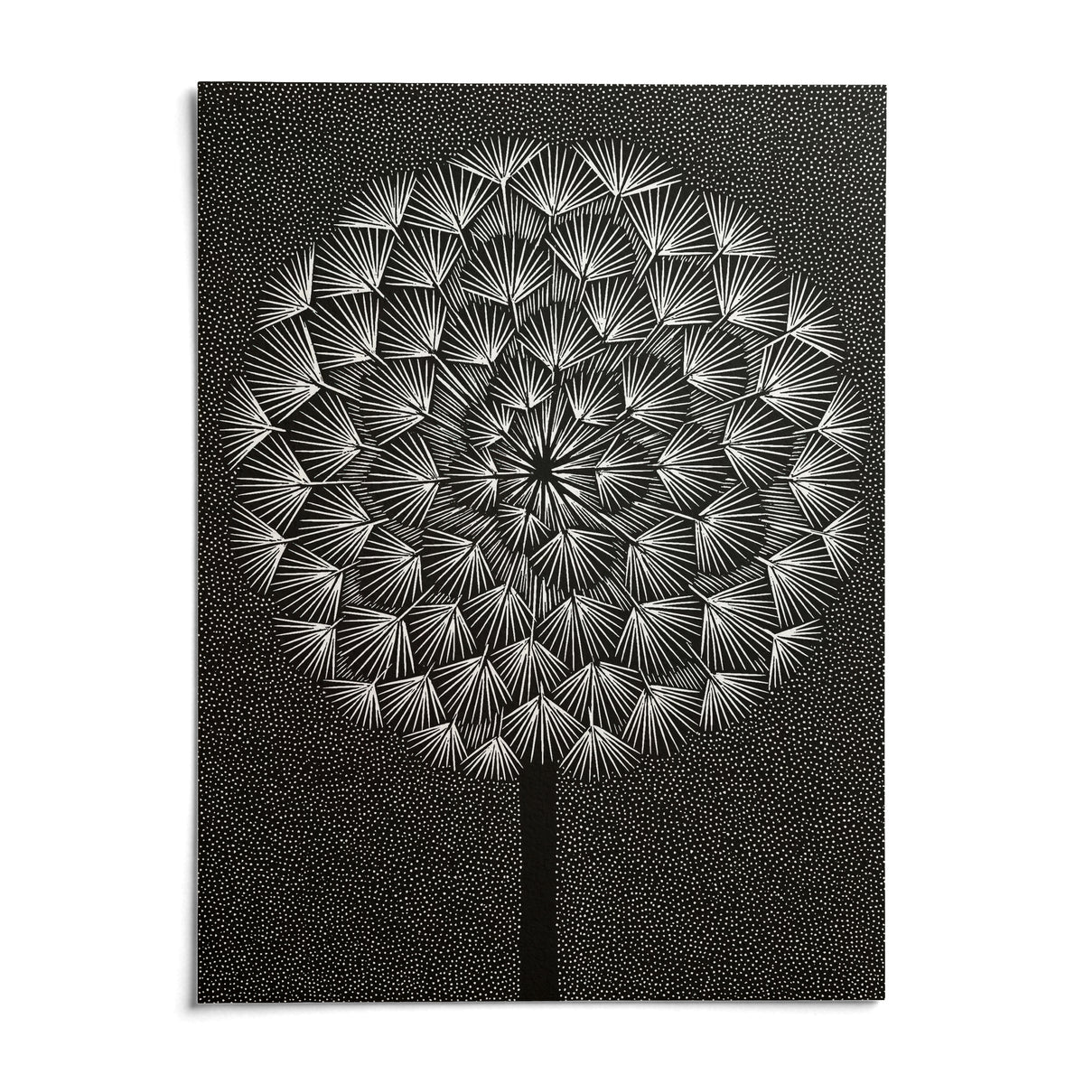 Dandelion Wall Print, shown as an unframed paper print on a plain white background