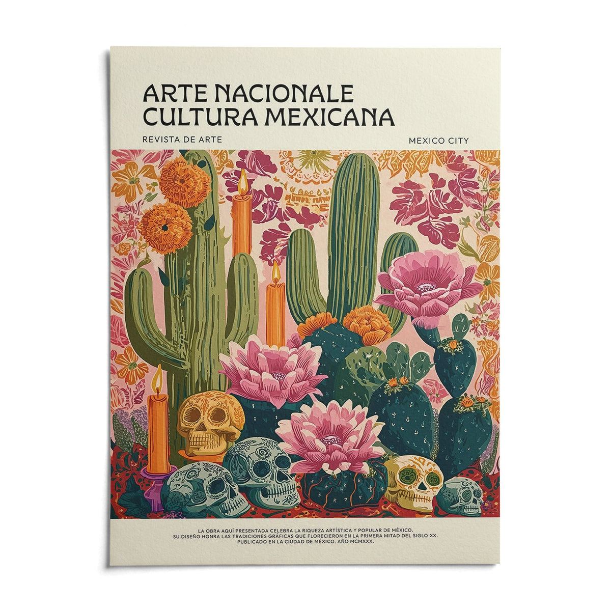Day of the Dead Wall Art, shown as an unframed paper print on a plain white background