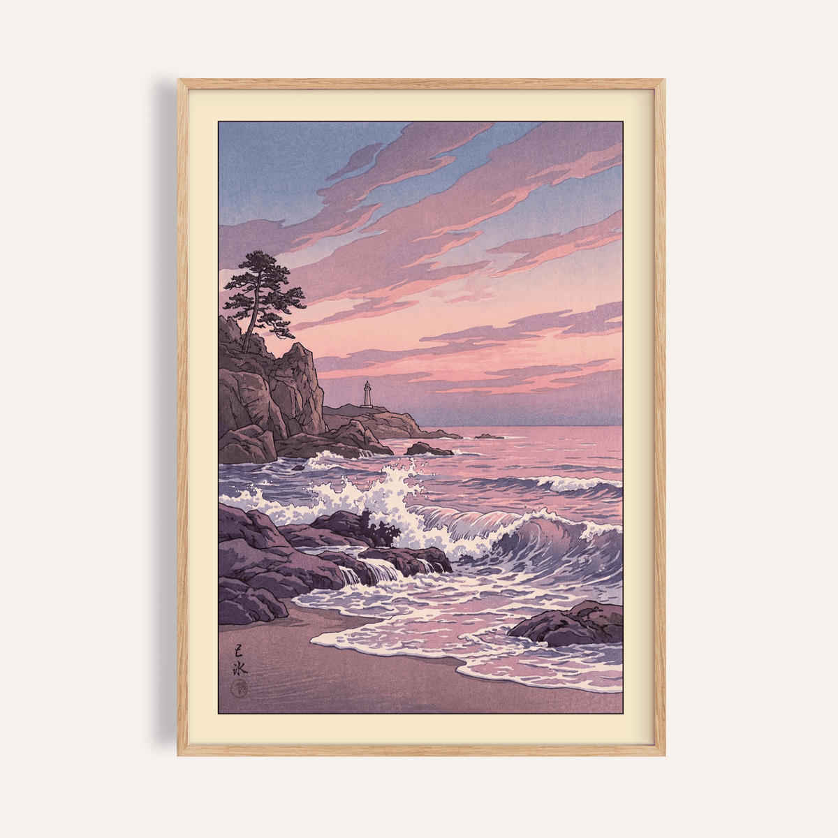 Lighthouse Sunset Wall Art poster showing rocky point lighthouse at dusk
