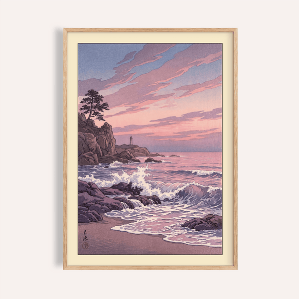 Lighthouse Sunset Wall Art poster showing rocky point lighthouse at dusk