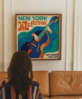 Colorful New York Jazz Festival Art Print with Green shades for study room poster