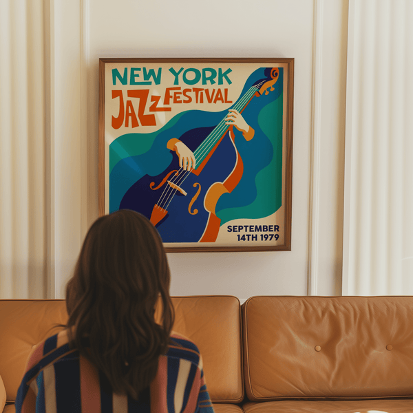 Colorful New York Jazz Festival Art Print with Green shades for study room poster
