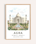 Illustrated Taj Mahal wall art print with garden and reflecting pool