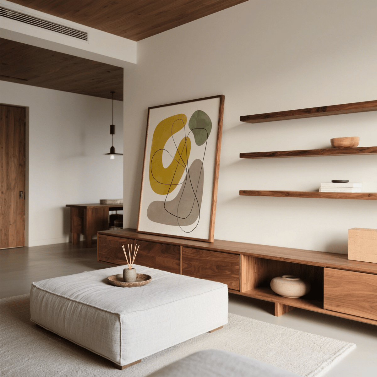 Bold line Abstract Wall Print using Yellow and Brown hues for lounge wall art