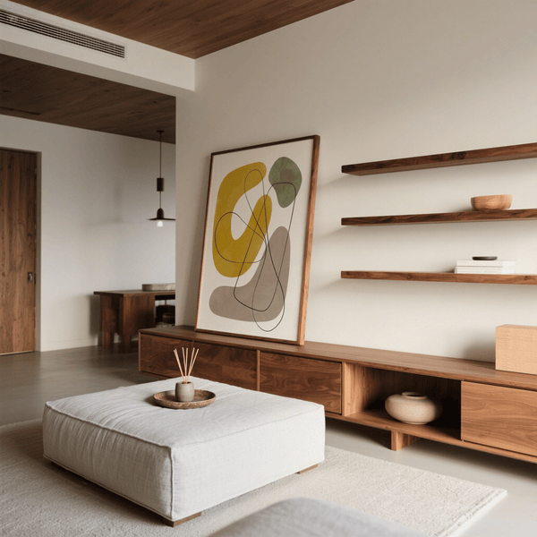 Bold line Abstract Wall Print using Yellow and Brown hues for lounge wall art