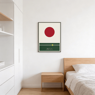 Japanese Tennis Art Print with bold circle motif and simplified court geometry
