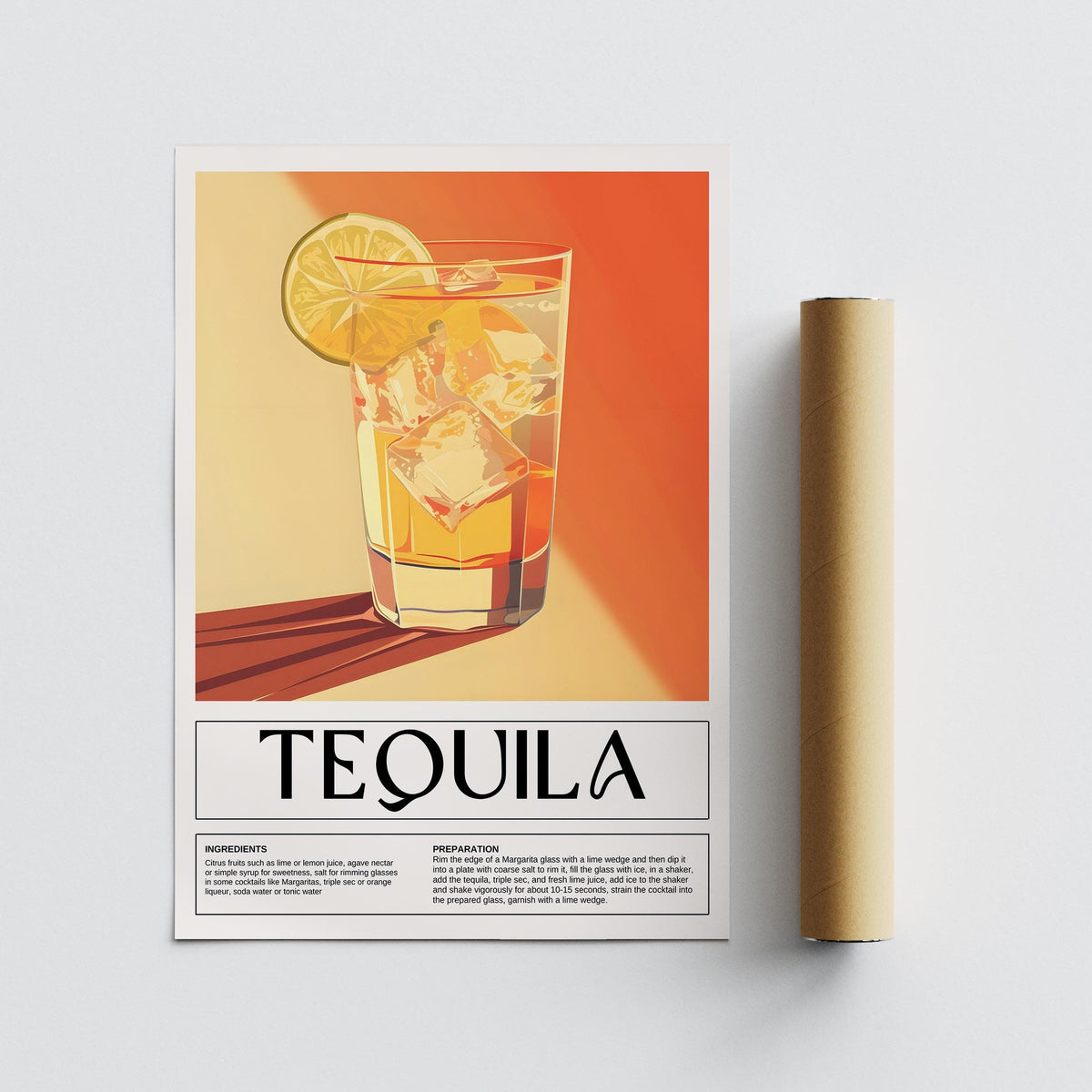 Artistic tequila drink poster for kitchen or home bar wall decor

