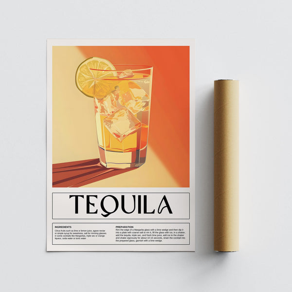 Artistic tequila drink poster for kitchen or home bar wall decor

