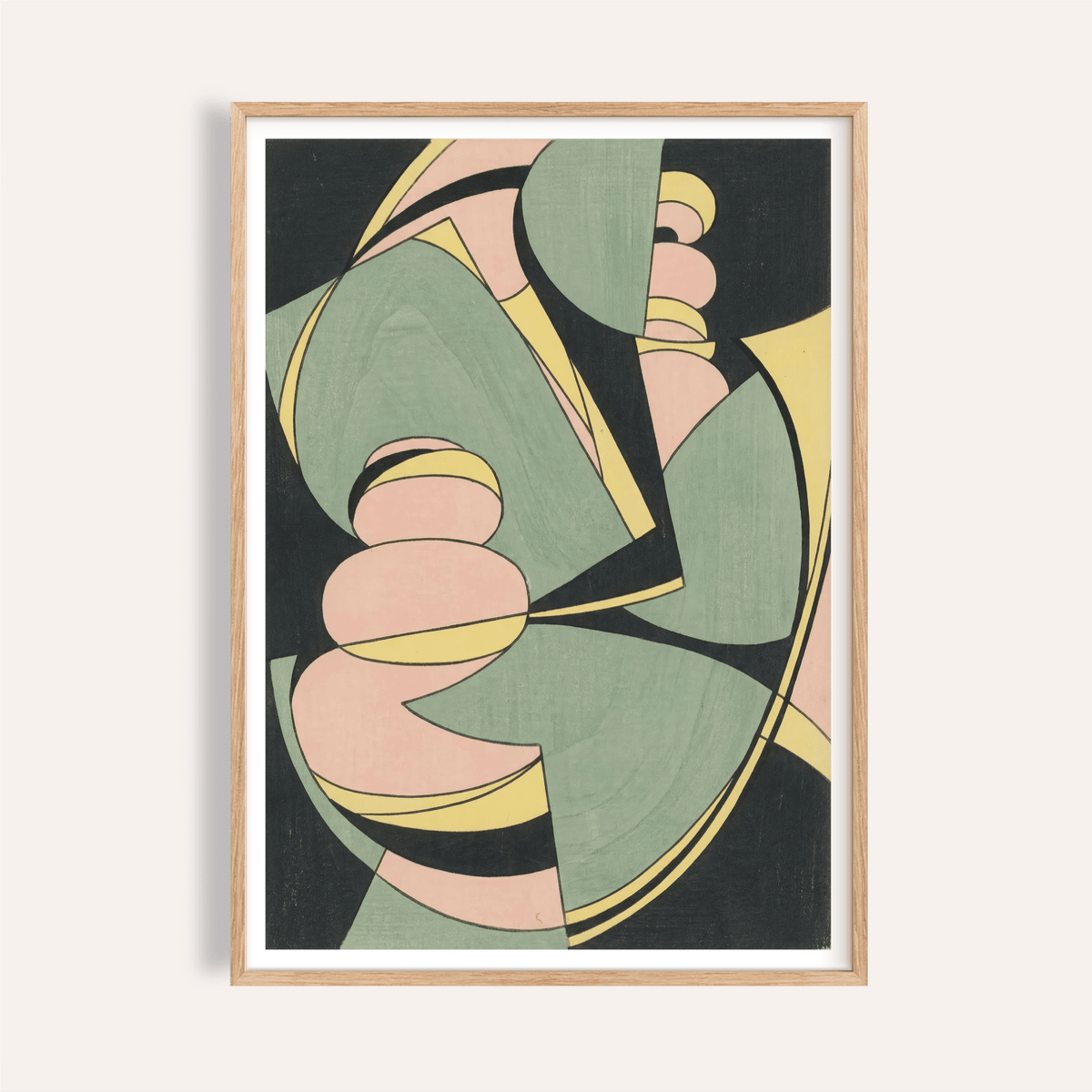 Abstract Geometric Art Print with Green, Yellow, and Black for living room wall art