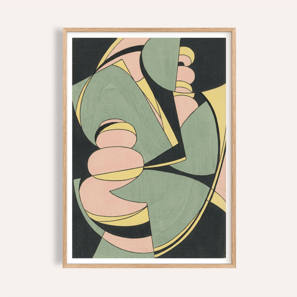 Abstract Geometric Art Print with Green, Yellow, and Black for living room wall art