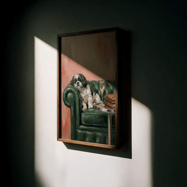 Charming Shih Tzu Dog Print in Pink background for modern lounge wall art