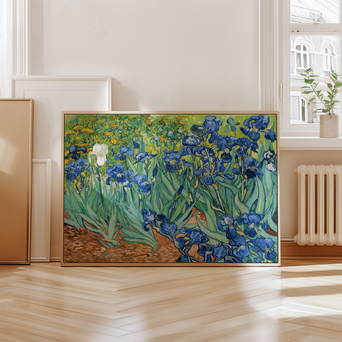 Blue Iris Wall Art showing vibrant blue and green in art print format
