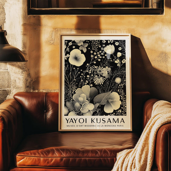 Large floral wall art with stylized ivory petals and botanical sprigs