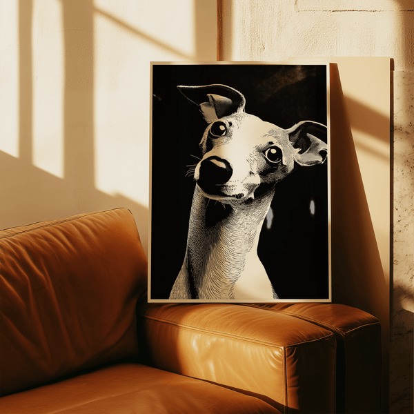 Dog Art Print black background white dog bedroom wall art