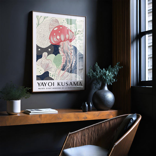 Organic Unique Large Wall Art with flowing jellyfish and leaflike forms.