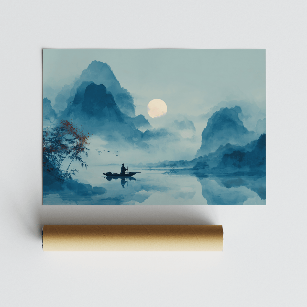 Serene Nature Poster soft white and beige hues, perfect for workspace
