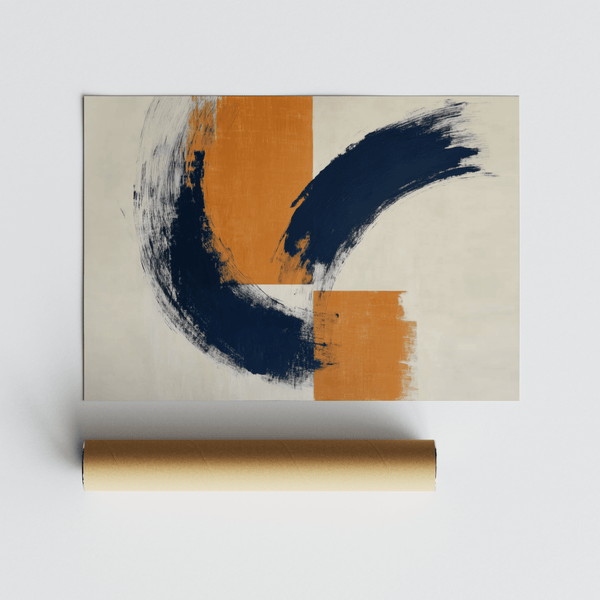 blue orange wall poster, minimalist blue and orange, entryway wall print