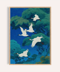 Bird Art Print with blue and green for living room wall art