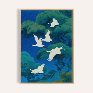 Bird Art Print with blue and green for living room wall art