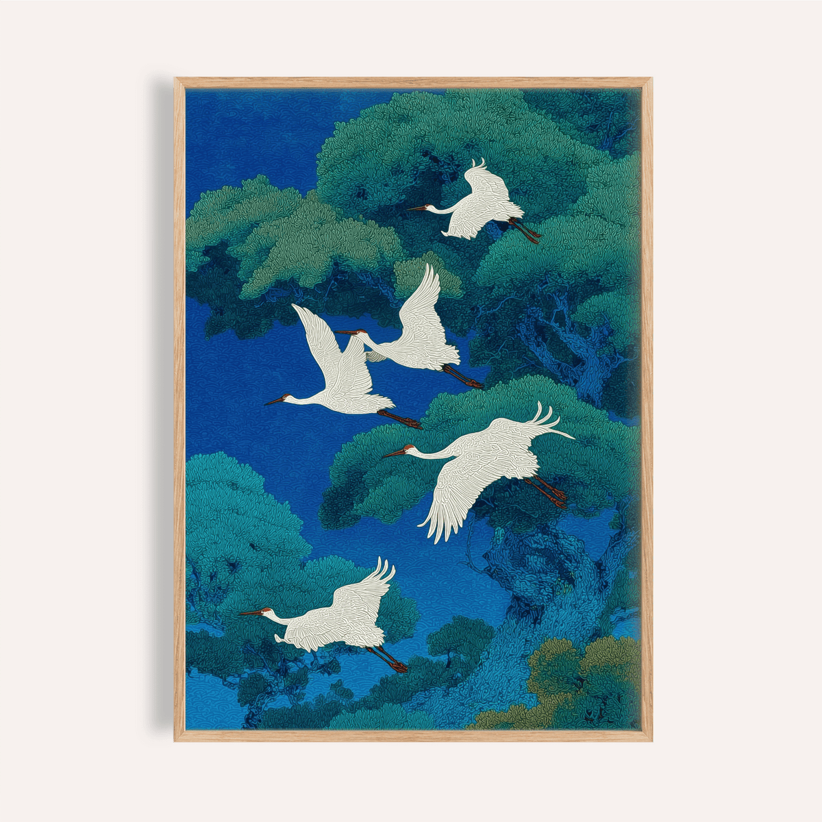 Bird Art Print with blue and green for living room wall art
