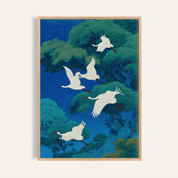 Bird Art Print with blue and green for living room wall art