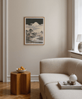 Japanese Art Mountains poster showing Green, Black, Beige, Yellow, suitable for bedroom display