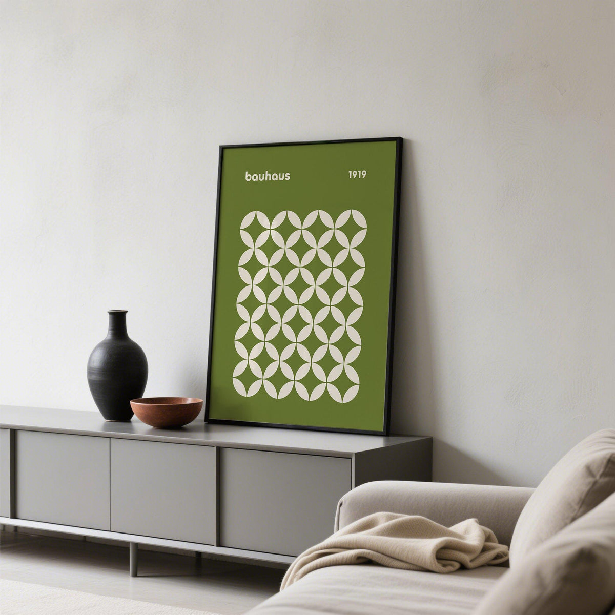 Abstract mid century geometric Bauhaus design for minimalist interiors.