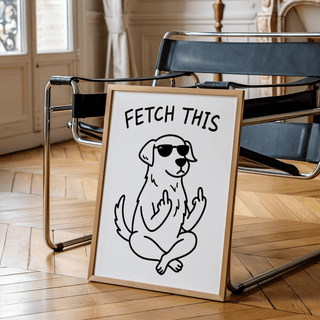 Funny Dog Poster with bold White and Black design for office decor