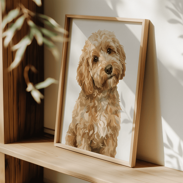 Light Brown Cockapoo Print in Beige and White for nursery wall art