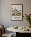 Warsaw City Art Print showing colorful facades, church, and riverside scene