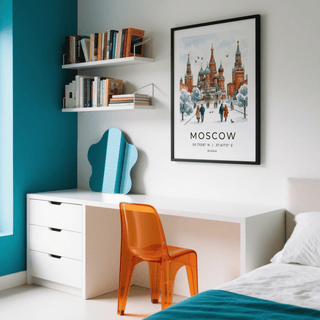 Cityscape wall art print of Moscow with snow-covered paths and bundled pedestrians