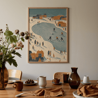Blue tones pop in this Hockey Winter Art Print, ideal for a modern lounge