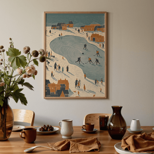 Blue tones pop in this Hockey Winter Art Print, ideal for a modern lounge