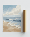 Seascape Poster featuring soft Blue, Beige, White for bedroom wall art