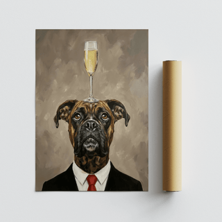 Boxer Dog Poster black suit detail for study or library wall art