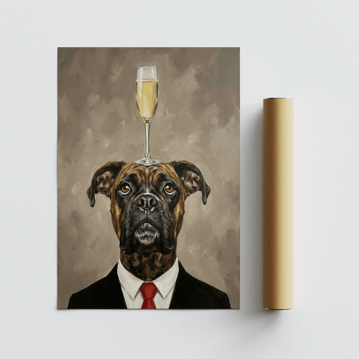 Boxer Dog Poster black suit detail for study or library wall art