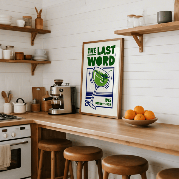 Vintage bar wall art Cocktail Art Print with blue and green tones